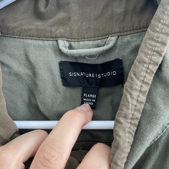 Signature Studio Chore Barn Jacket Womens XL Olive Green Elbow Patch - Picture 6 of 7